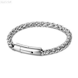Men's 6MM Stainless Steel Wheat Chain Bracelet Hip Hop Titanium Steel Dragon Bone Chain with Push Button Clasp Waterproof Durable Daily Jewelry Gift for Men