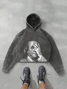 Men's Casual Graphic Print Hoodie with Cotton Blend Fabric, Y2K Street Style Fitted Design for Fall & Winter Daily Wear