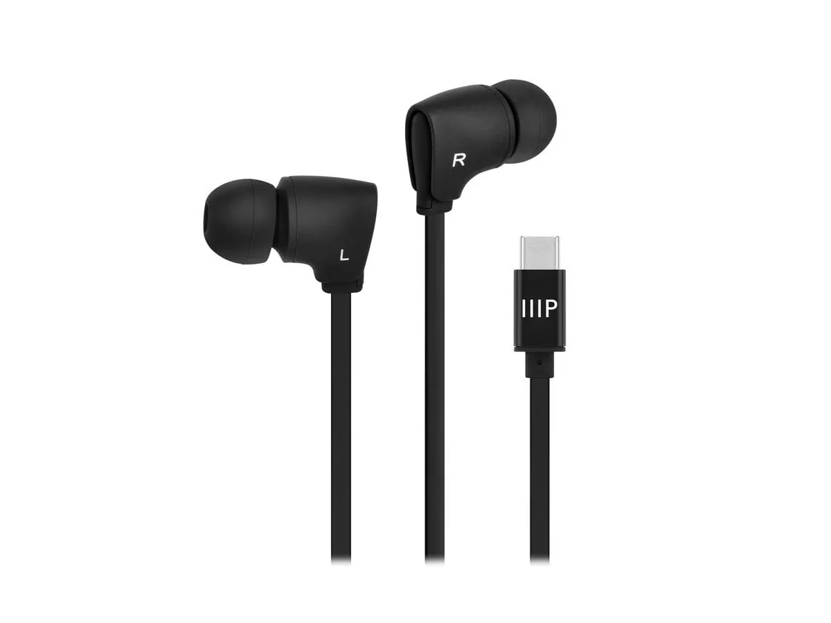 Monoprice 47396 Premium USB-C Wired Earbuds with Mic for Smartphones, Tablets, Laptops & Gaming