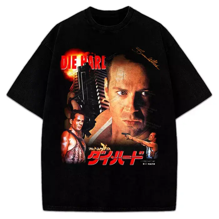 Die Hard Movie Bruce Willis John McClane Vintage Style Graphic Design T-Shirt