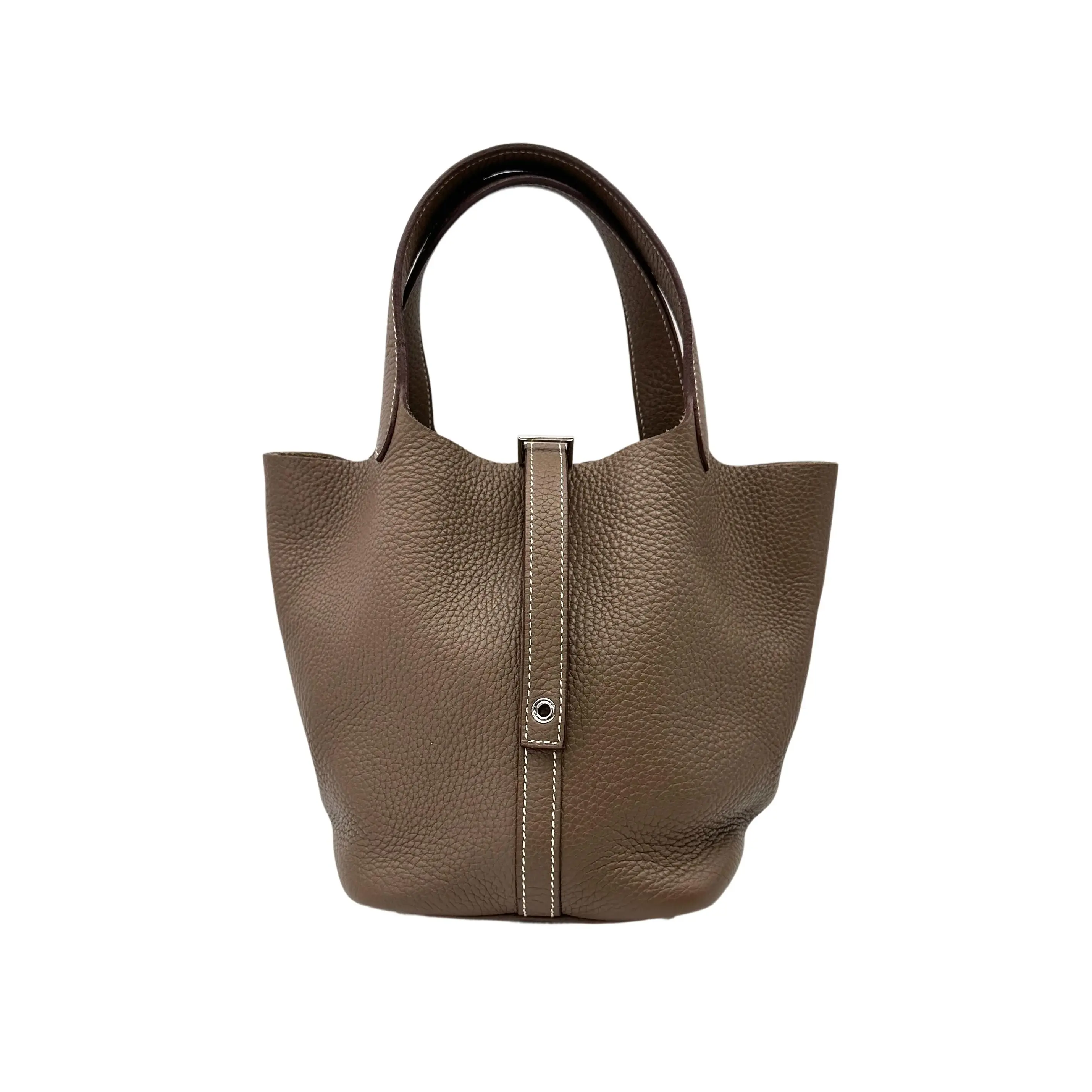 Pre-owned HERMÈS Taurillon Clemence Leather Tote Bags Picotin Lock 18 Etoupe Palladium Hardware (X Stamp 2016) HR124