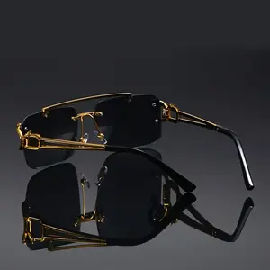 Vintage Luxury Golden Fahsion Glasses Cool Tiger Stand Women's Frameless Black For Men And Women Outdoor Travel Anti Glare Glasses004