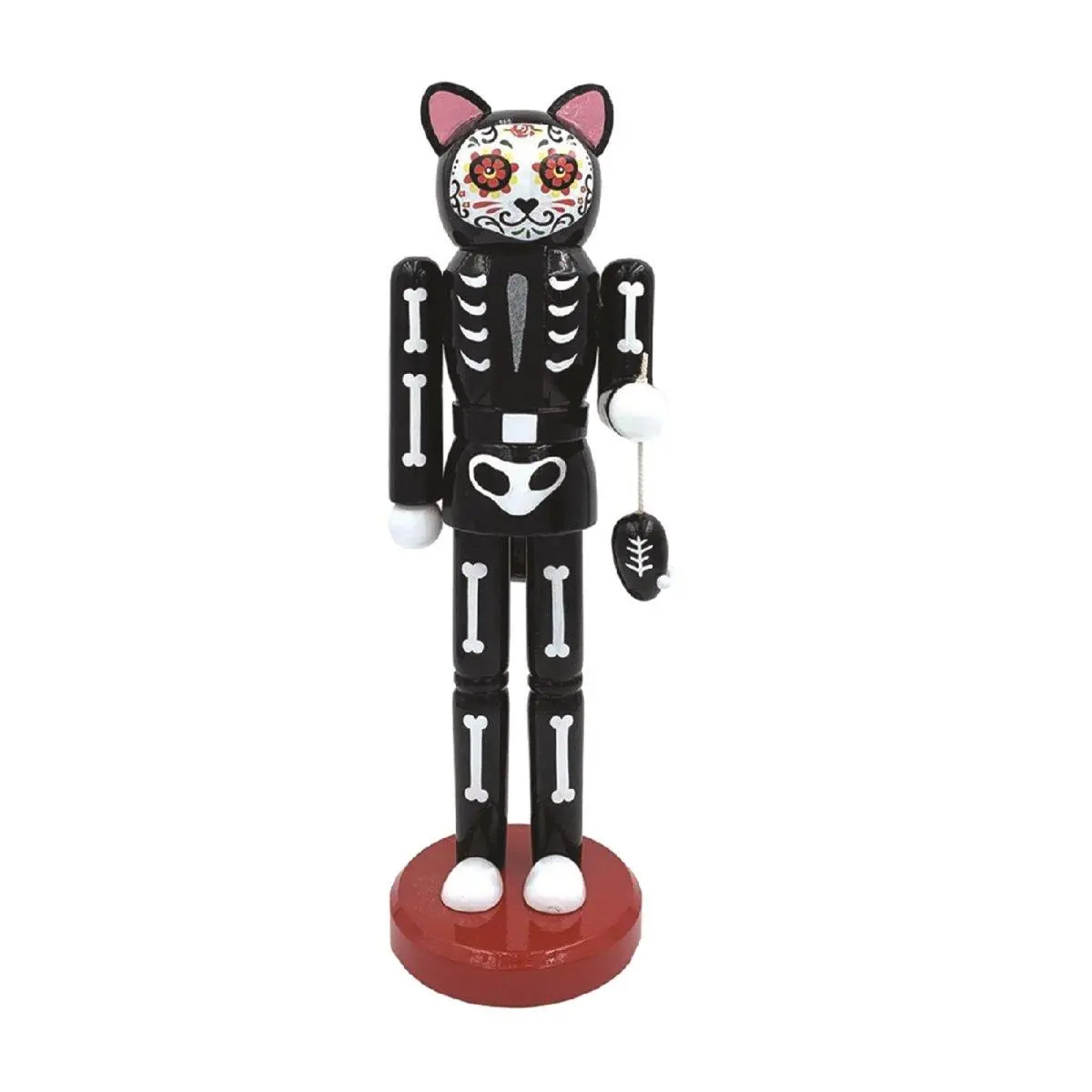 212 MAIN 14 in. Hand-Crafted Hand-Painted Skeleton Day of the Dead Cat Nutcracker, Mexican Holiday Ornament, Festive Home Decoration