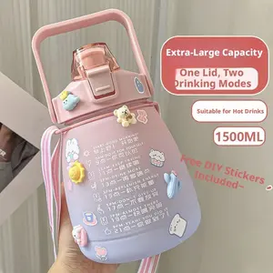 Large Capacity Water Bottle for Students, BPA Free Leakproof Reusable Tritan Material, Cute Cartoon Design, Portable for Girls Women Outdoor Sports