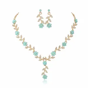 Magic Garden Series Bridal Jewelry Set European American Rhinestone Flower Necklace Earrings for Wedding Banquet Costume Accessories Swarovski-grade Crystals Gold-plated Vines Leaves