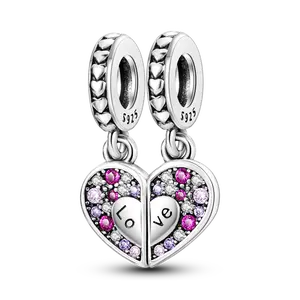 MULA Mother-Daughter Love Pendant - 925 Silver-plated Two-Piece Split Heart Pendant, Perfect Jewelry Gift for Women, Fits Pandora Bracelet