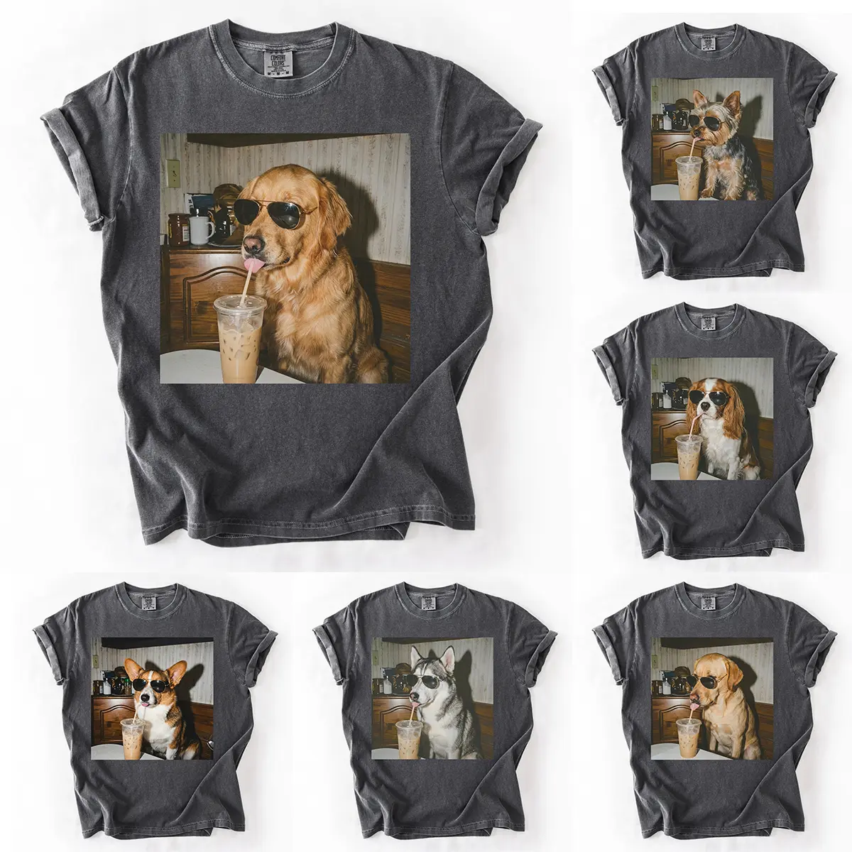 Comfort Colors 50+ Dog Breeds Available Iced Coffee Shirt, Funny Dog Coffee Lover Tee, Grunge Frenchie Graphic Shirt, Trendy Aesthetic Dog Tee, Golden Retriever Dog Lover Shirt, Dog Mom Shirt, Yorkie Dog Dad Shirt, Cute Dog Shirt, Vintage Dog Shirt