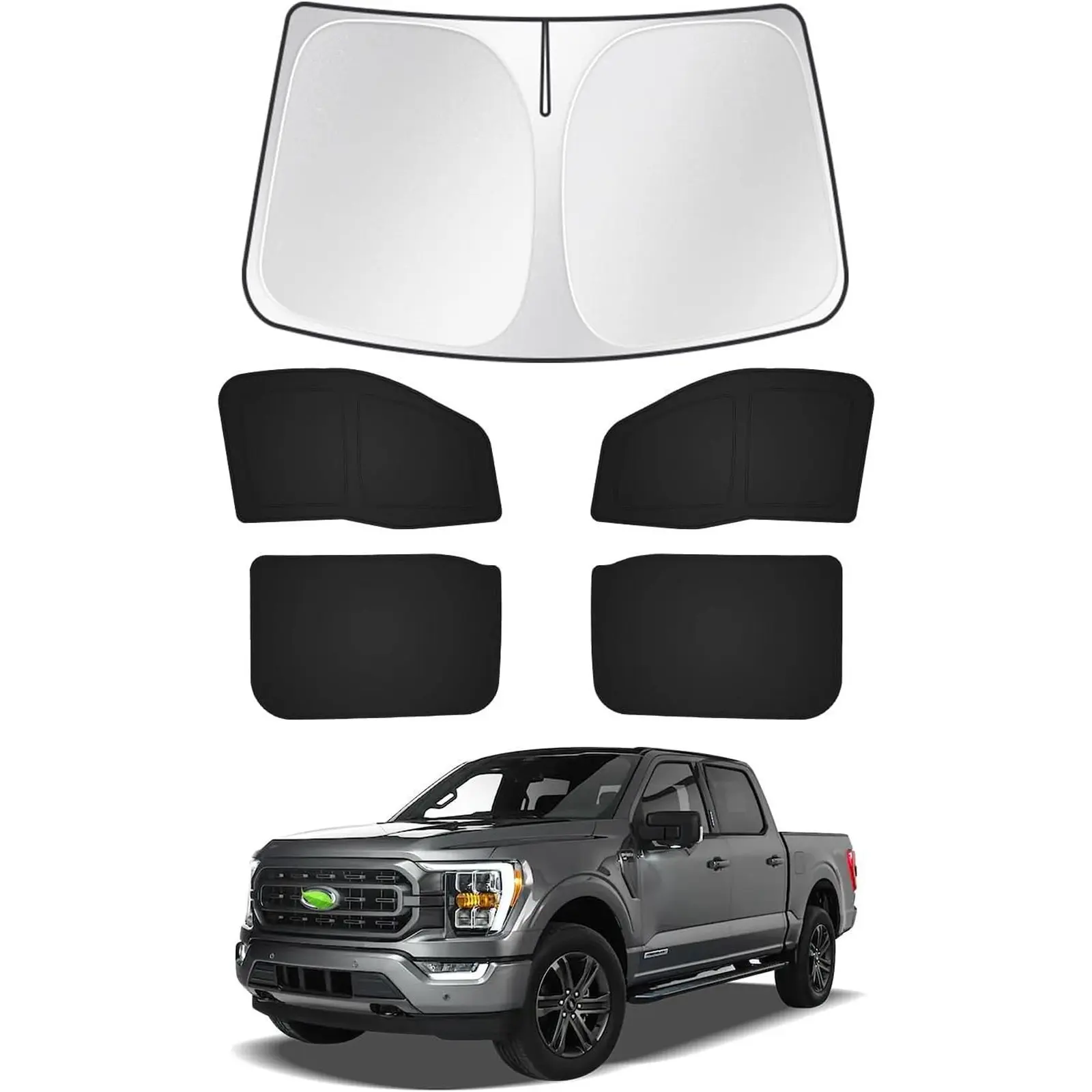 Sunshade for Ford F150 4Door 2021-2026 F-150 Accessories Windshield Sun Shade Side Rear Window Shade Cover Sun Visor Shield Cover Privacy Protection Keep Vehicle Cool Black 5PCS