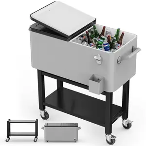 【Summervibes】Ubesgoo 80 Quart Rolling Freezer, Detachable Top And Bottom, Portable Patio Party Bar Beverage Refrigeration Cart With Shelves, Beverage Tray And Bottle Opener.