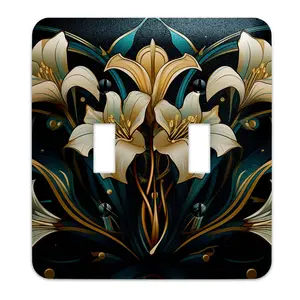 Metal SwitchPlate - Art Nouveaux Lily in Gold and Teal Light Switch Cover, Multiple Sizes - #5292
