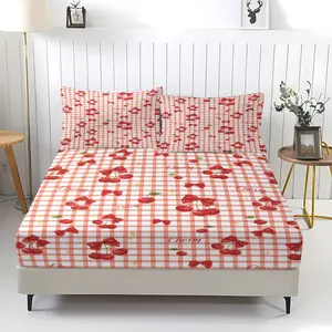 Bow cherry patterned fitted sheet,colorfast,including 1 bed sheet and 2 pillowcases,anti slip dust cover suitable for bedrooms and guest rooms,suitable for personal use or as a gift for others