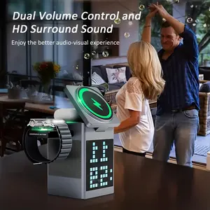 Wireless Fast Charger with Animated Pixel Screen & Speaker Alarm Clock for Multi-Device Charging Dock for iPhone, Apple Watch, AirPods for Great Gift Idea.Mother's Day Gifts