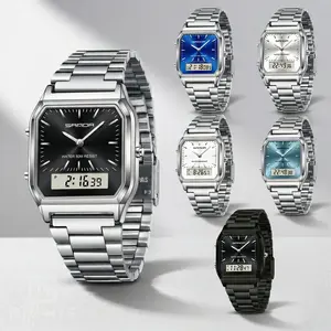 Stainless Steel Digital Sports Watch With Led Dual Display Unisex Water Resistant Quartz Wristwatch
