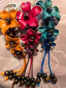 Descending Leather flower key chain handbag charm multi colors