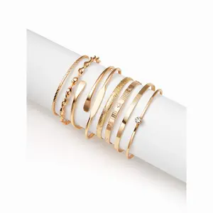Cider 8 PCS WAVE & TEXTURED OPEN BRACELET SET