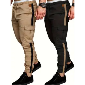 100% Polyester Mid Waist Cargo Pants - Men's Solid Color Non-Stretch Woven Regular Fit Autumn and Winter Outdoor Sports