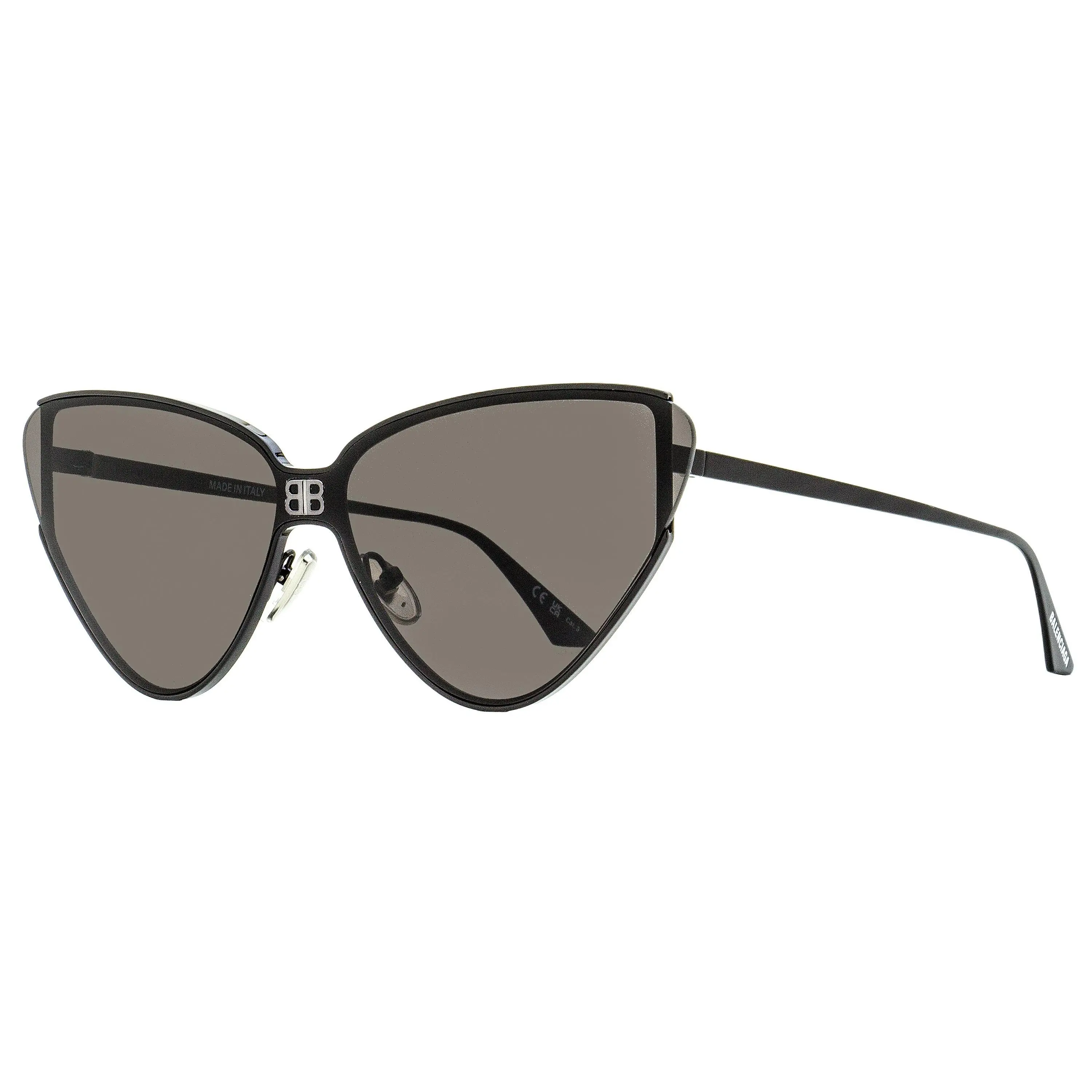 Balenciaga Women's Bold Cateye Shield Sunglasses, Metal Frame with BB Logo Bridge, 100% UV Protection, Black BB0191S 001, Statement Frame Glasses, Bold Look, Stylish Accessories, Designer-Inspired Sunglasses, Eyewear Fashion, Shield Lens, Female Fit, Sunw