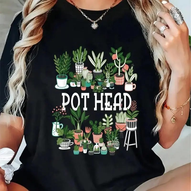 🌱 [100% Cotton]Plant Lover and Gardener "Pot Head" Succulent T-Shirt – Funny Short Sleeve Unisex Tee, Casual Cotton Crew Neck Top for Men & Women, Gardening Humor, Trendy Plant Graphic Shirt, Everyday Wear, Gift Idea for Gardeners & Plant Enthusiasts