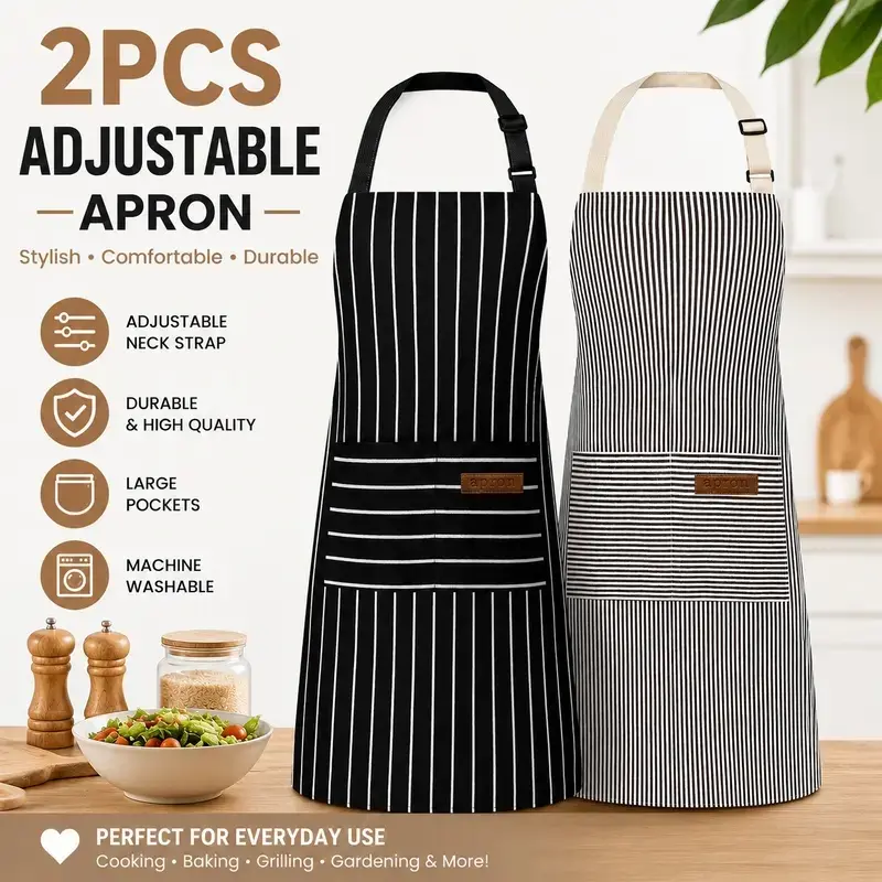 Kitchen Cooking Aprons for Women and Men Adjustable Chef Apron with Pockets 2 PCS Multicolor #DealsforYouDays#SummerWins