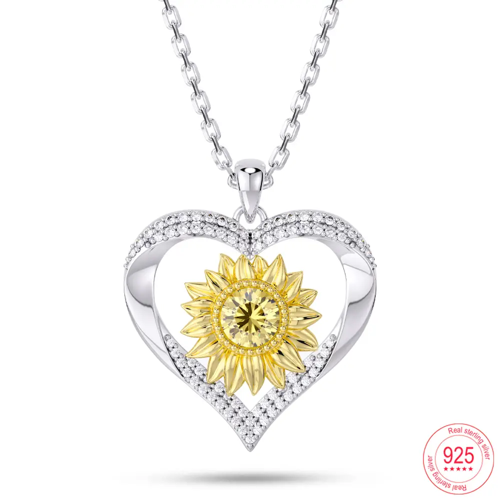 TAANAA "Sunshine" Sunflower Heart Pendant Necklace 925 Sterling Silver New Fashion Original design Women Jewelry Gift