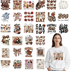 Football Iron on Transfers for Tshirts - 30Pcs Dtf Transfers Designs Ready to Press, Football Mama Lovers Iron on Decals Patches, Sport Ball Game Day Heat Sublimation Stickers for DIY Clothes Bags