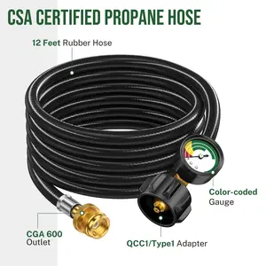 Alloxity 6ft Propane Hose Adapter 1lb to 20lb with Gauge, Propane Tank Adapters 1 lb to 20 lb Converter,5-40lb Propane Tank Hose Adapter forWeber Q Grill/Coleman Stove/Blackstone Griddle/Buddy Heater