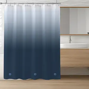 Gradient Deep Blue Shower Curtain Liner, 4g Peva Waterproof Plastic Curtains, 71x71 Inches, Metal Eyelets, Magnetic Weights, 12 Hooks