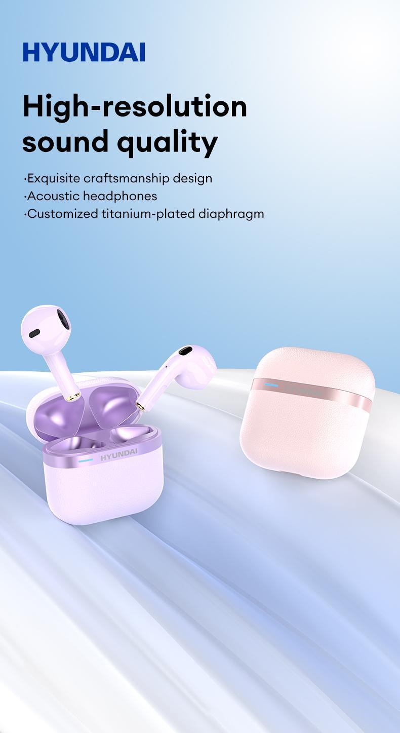 HYUNDAI T02PRO TWS True Wireless Bluetooth 5.4 Earbuds High-resolution Sound Quality Headset Long-lasting Battery & Waterproof Electronic Headphones