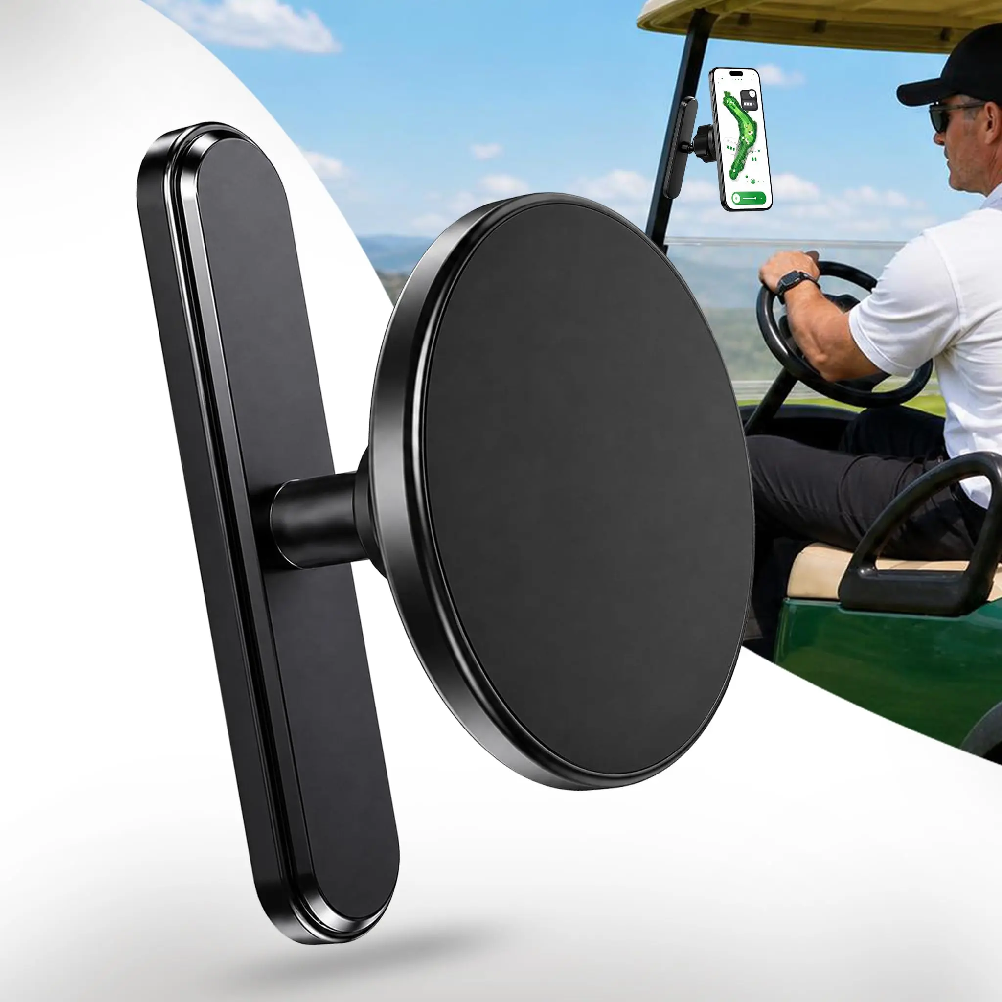 Heavy-Duty Magnetic Golf Cart Phone Mount - Strong N52 Magnet Mount for iPhone 16 15 14 13 12 MagSafe