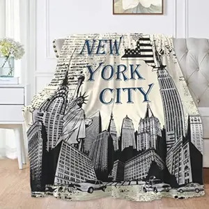 New York City Throw Blanket Retro New York Theme Decorative Soft Warm Cozy Flannel Plush Flannel Blankets for Bedding Sofa Couch Outdoor Traveling Camping 60x50 for Teens-280GSM
