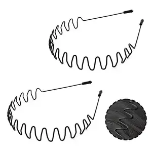 Mens Headbands Metal Hairband Wavy Hairbands Boys Metal Headband Black Zigzag Unisex Outdoor, , Everyday Wear Hair Bands. (2 Pcs)