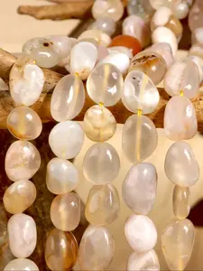 Natural Gemstone Boho Chic Crystal Loose Beads, Crystal Beaded, 8x10mm Sakura Agate Beads for Jewelry Making, DIY Charm Necklace Bracelet, 40cm/15.75 Inch