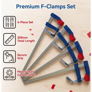 4 Pcs 300mm Woodworking F Clamps Set Carbon Steel Quick Grip Clamps for Woodworking Projects Workshop Material Fixing Tools