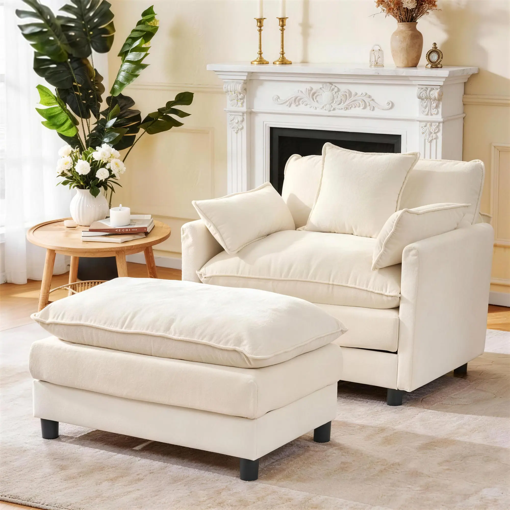 39.4" Oversized Cloud Sofa Lounge Chair with Ottoman, Modern Chenille Accent Chair with Deep Seat, High-Density Foam Cushion & Supportive Armrests for Living Room, Bedroom.Reading Nook,Cozy Spot