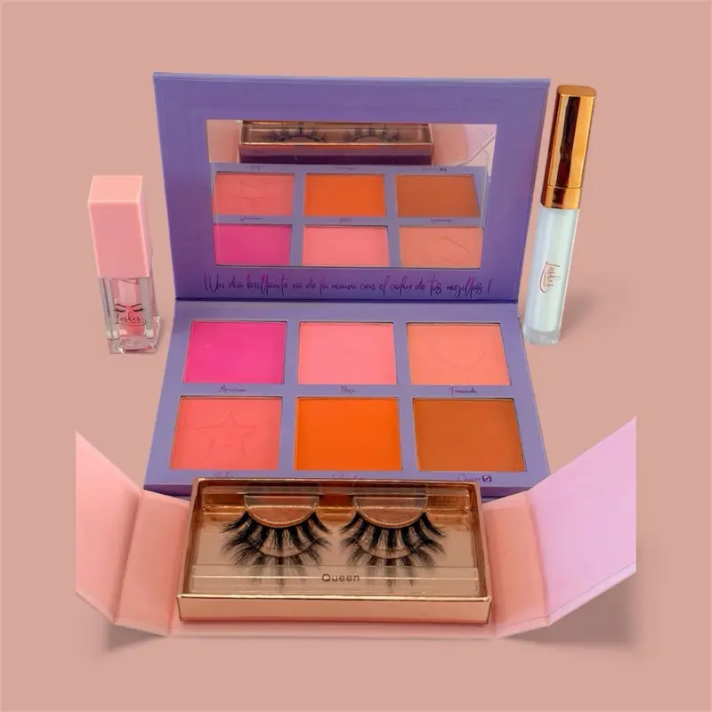 Coqueta Bundle 1 Blush Palette with Faux Mink Lashes Lip Oil and Lashes Glue for Complete Makeup Look