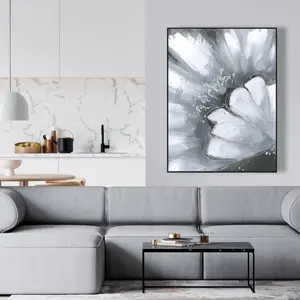 360 Stand Framed Wall Artwork - 36x48 in. Nature-Inspired White Flower with Paint Splash, Artistic Ready-to-Hang Room Decor Print for Home Display & Gifting, Decoration
