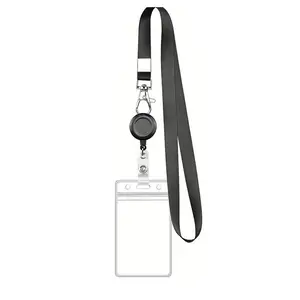 PVC ID Card Holder with Black Retractable Lanyard Snap Hook - Adjustable Badge Reel Neck Strap