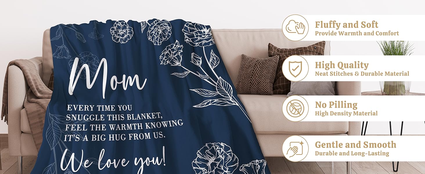 GiltGlimmer: A Gift for Mom — Mother's Day & Birthday Commemorative Blanket | A Thoughtful Gift from Children to Their Mother — A Heartwarming "We Love You" Tribute | Size: 60" x 50" | Color: Blue