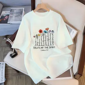 Korean Style T-shirt For Men Women Casual Retro Loose Minimalist Design Graphic  Fabric Top  Breathable Cotton Day Soft Thick Womenswear Black Crewneck Floral Shortsleeve  Fashionable Tshirt