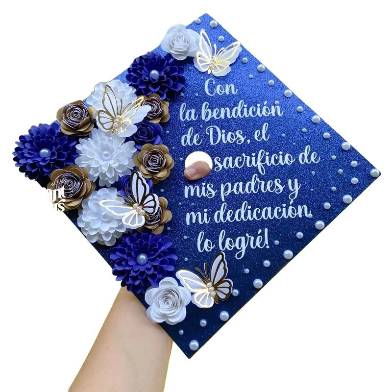 Custom Graduation Cap - Unisex with Customizable Colors, 9.25x9.25 Inches, Complimentary Velcro, Butterfly & Leaf Design