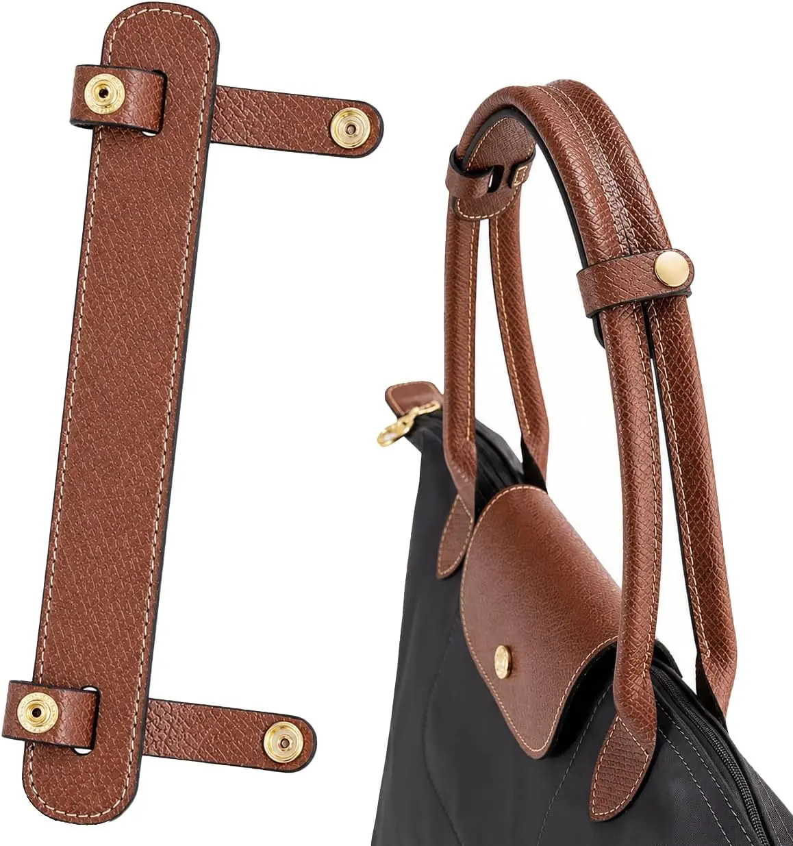 Shoulder Strap Pad Compatible with Longchamp Le Pliage Original Tote Bags – Upgraded Anti-Slip, Pressure-Relief & Wear-Protection Design, Premium Leather, Brown
