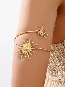 Fashionable Classic Retro Sun Open Line Bracelet for Women, Stylish Arm Ring, Perfect Accessory for Daily Wear, Elegant Jewelry Piece, Open Cuff Bangle