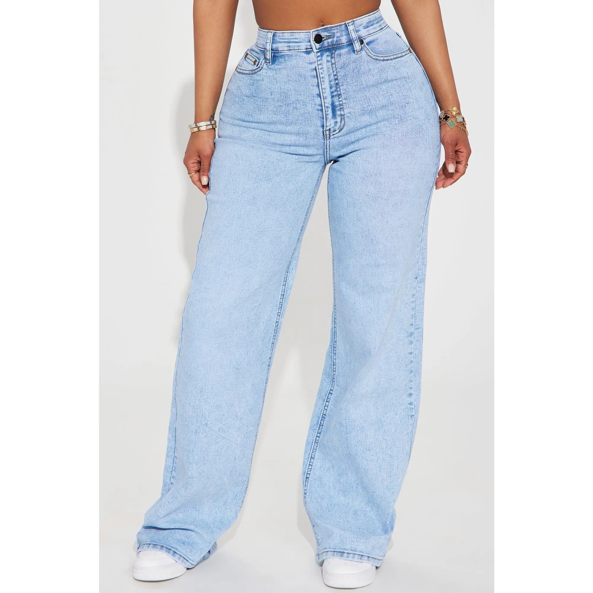Make My Day Stretch Wide Leg Jeans - Light Wash