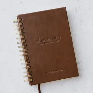 Steadfast and Sustained Brown Spiral Hardcover Leather Bound Book Shaped Lined Notebook - Faux Leather Cover, Sturdy, Extra Margin Space, Customizable Prompts Notebook for Church Scripture, Sermon Jotting, Book Shaped Notebooks, Customizable Prompts Noteb