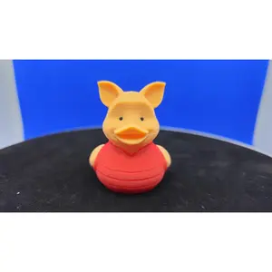 Piglet Duck 3D Printed Mini Toy, Pastel Pink Striped Belly, Floppy Ears