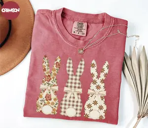 Comfort Colors Easter Bunny Shirt, Happy Easter TShirt, Floral Easter Bunnies TShirt, Women's Easter TShirt, Retro Easter Gift