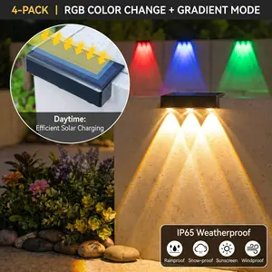 4Pack outdoor solar wall light -10 color automatic switch LED lighting+gradient mode, IP65 weatherproof, suitable for outdoor backyards, railings, stairs, swimming pools, terraces, fences, walls, holiday party decorations ambiance nebula security