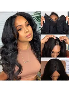 V Part Wigs Human Hair Baby Wave Glueless Wigs Human Hair Clip In Vpart Wig No Sew In No Glue Natural Black Upgrade U Part Human Hair Wig Beginner Friendly, Quick Hairstyle Change, Clip In Hairpiece, Naturallooking Wig, Glueless Hairline Wig