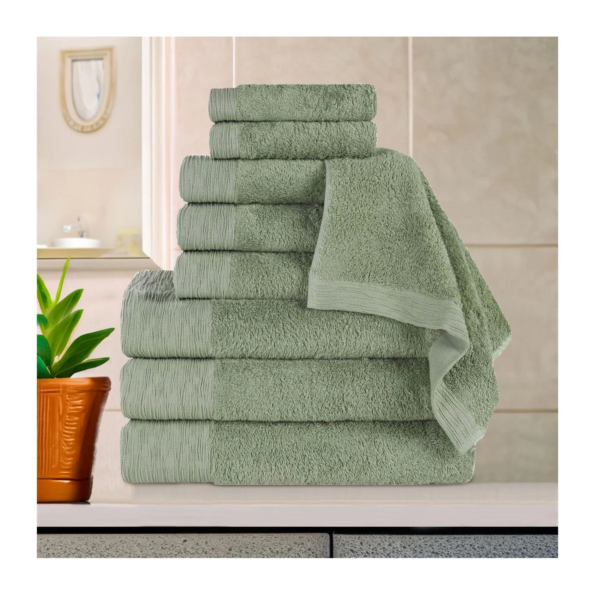 Superior Rayon made from Bamboo Solid 9-Piece Towel Set