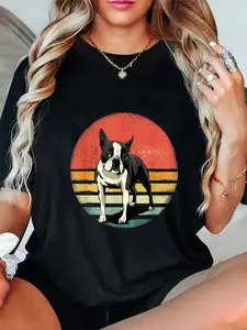 100% Cotton Unisex Boston Terrier Owner Retro Boston Bull Terrier Pet Dog Lover T-Shirt Casual Graphic Printed Vintage Tshirt
